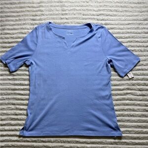 Talbots Women's Light Blue Knit Split Neck Short Sleeve Pima Cotton Tee L